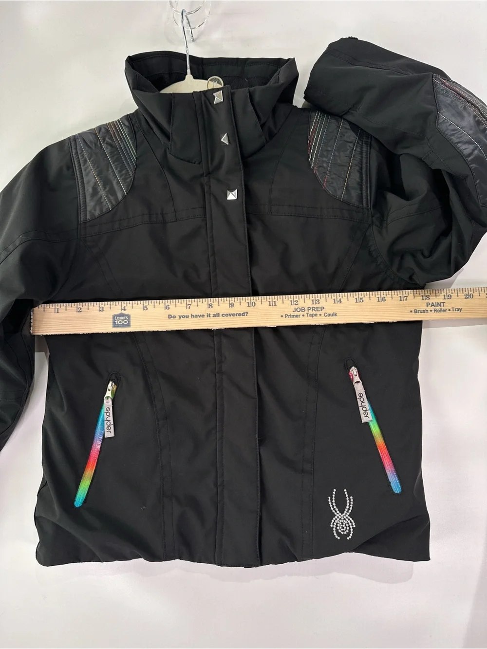 Spyder Girls Ski Jacket Rainbow Zipper Rhinestone Black Size 8